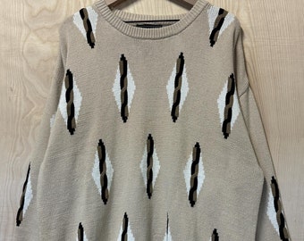 Vintage Croft And Barrow Tan Cotton Diamond Cable Knit Crewneck Sweater size XL