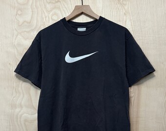 Vintage Y2K Nike Big Swoosh Logo Charcoal Gray Cotton T Shirt size Large