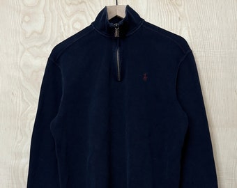 Vintage Polo Ralph Lauren Marineblauer Baumwollpullover mit halbem Reißverschluss, Größe Medium