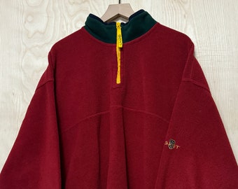 Vintage Gant Red Polyester Fleece Half Zip Pullover Sweatshirt size XL