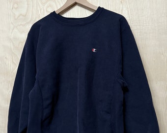 Vintage 80s Champion Reverse Weave Embroidered C Logo Navy Blue Crewneck Sweatshirt size XL