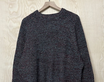 Vintage Oakton Mehrfarbiger gerippter Rundhals-Strickpullover Größe XL