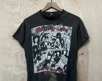 Vintage 90s Motley Crue Decade Of Decadence Bleached Distressed Black Cotton T Shirt size Medium