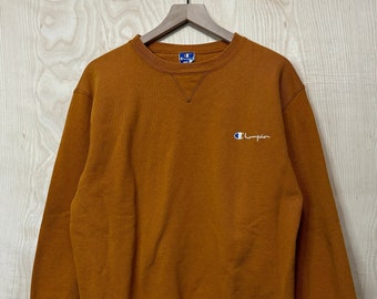 Vintage des années 90 Champion Burnt Orange surpiqué Spell Out Crewneck Sweatshirt taille XL