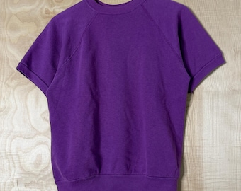 Felpa vintage anni '80 Challenger in cotone acrilico viola a maniche corte con scollo rotondo, taglia M da donna