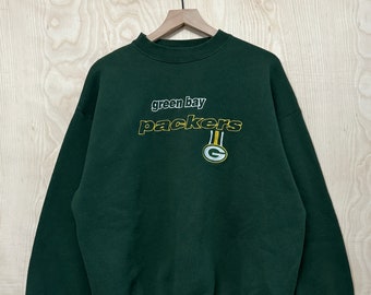 Vintage 90s Green Bay Packers Logo Athletic Stitched Spell Out Green Crewneck Sweatshirt size XL