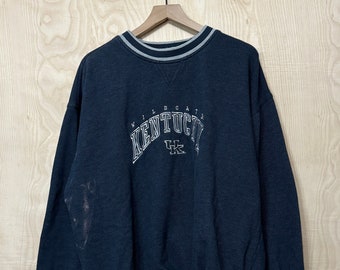 Vintage 90s University Of Kentucky Wildcats Stitched Spell Out Navy Blue Crewneck Sweatshirt size XL