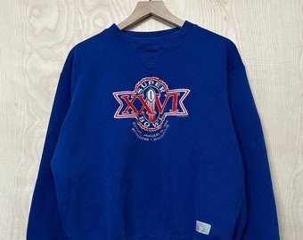 vintage Super Bowl XXVI 1992 Metrodome Minneapolis Logo brodé 7 bleu coton polyester ras du cou sweat-shirt taille Large