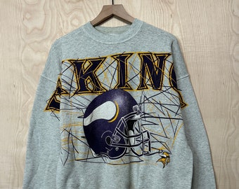 Vintage 90s Minnesota Vikings Big Graphic Gray Crewneck Sweatshirt size XL
