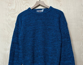 Vintage 90s Honors Blue Black Acrylic Crewneck Knit Sweater size Medium