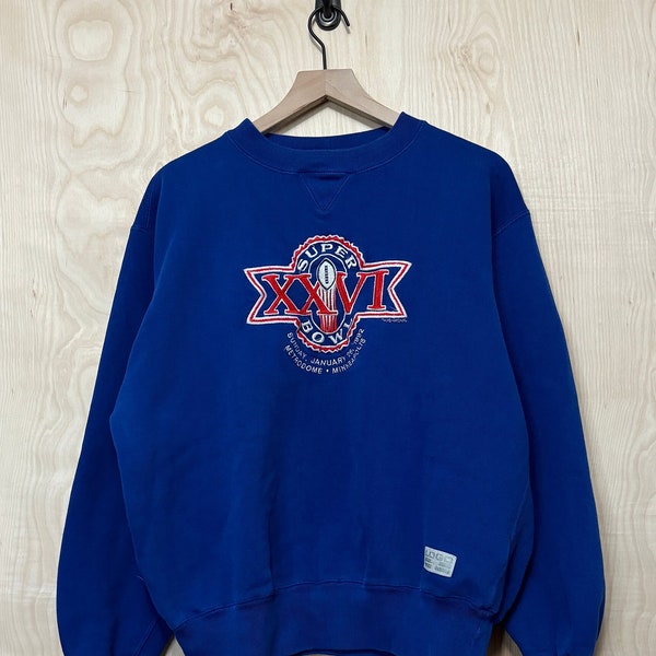 Vintage Super Bowl XXVI 1992 Metrodome Minneapolis Embroidered Logo 7 Blue Cotton Polyester Crewneck Sweatshirt size Large