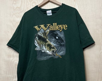 Vintage Zander Grafik Grün Baumwolle T-Shirt Größe XXL