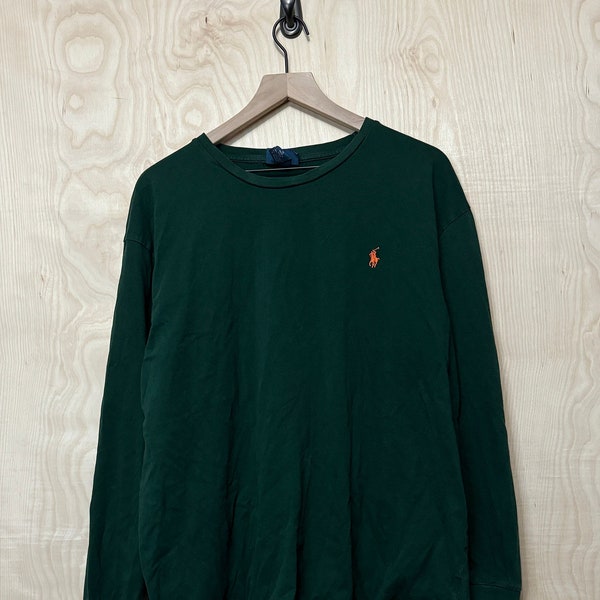 Vintage Y2K Polo Ralph Lauren Dark Green Cotton Long Sleeve T Shirt size XL