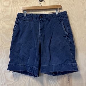 Vintage Y2K Polo Ralph Lauren Navy Blue Cotton Distressed Short size 32