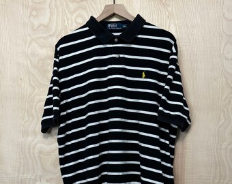 Vintage Y2K Polo Ralph Lauren Black White Stripe Cotton Short Sleeve Polo Shirt size XXL