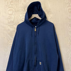 Vintage Carhartt Navy Blue Zip Up Hoodie Sweatshirt size XL