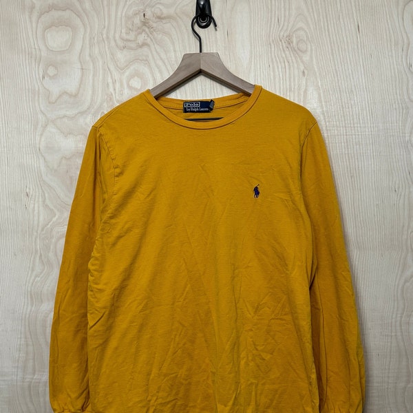 Vintage Y2K Polo Ralph Lauren Golden Yellow Cotton Long Sleeve T Shirt size XL