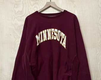 Vintage Y2K Steve und Barry es Minnesota Stitched Spell Out Maroon Crewneck Sweatshirt Größe XL