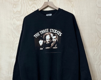 Vintage The Three Stooges Larry Moe Curley Grafik Schwarzes Sweatshirt mit Rundhalsausschnitt groesse XL