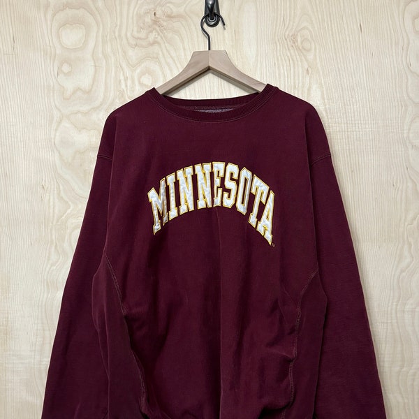 Vintage Y2K Steve And Barry’s Minnesota Stitched Spell Out Maroon Crewneck Sweatshirt size XL