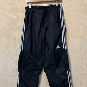 Vintage 90s Adidas Striped Black Nylon Track Pant size Medium