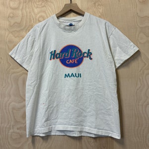 Vintage 90s Hard Rock Cafe Maui Logo Graphic White T Shirt size Large