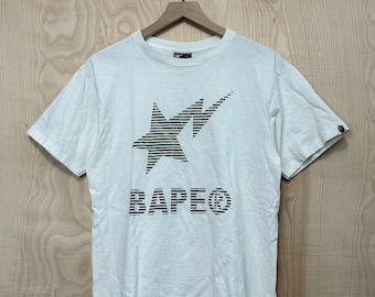 Vintage Y2K Bape Bapesta Star Shoe Double Sided Graphic White Cotton T Shirt size Medium