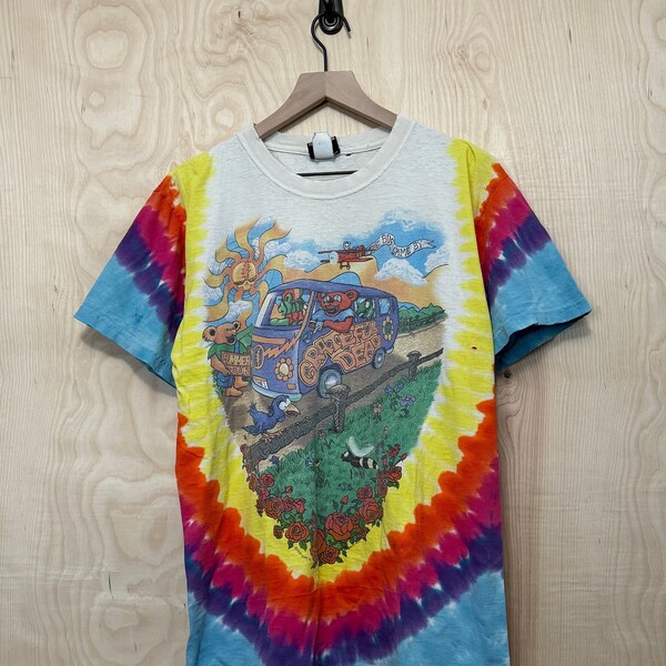 Vintage Y2K Grateful Dead Summer Tour 1994 Graphic Liquid Blue Tie Dye Distressed Cotton T Shirt size Medium