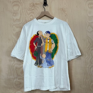 Vintage 90s Popeye Olive Swee&#39;Pea Hip Hop White Cotton T Shirt size XL