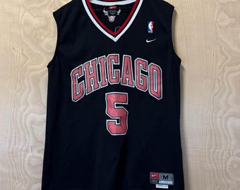 Vintage Nike Chicago Bulls Jalen Rose #5 Stitched Black Basketball Jersey size Medium