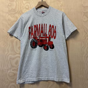 Vintage 90s Farmall 806 Case Tractor Graphic Gray T Shirt size Large