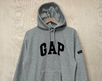 Vintage Y2K Gap Stitched Spell Out Gray Hoodie Sweatshirt size Medium