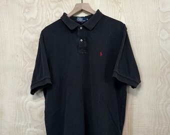 Vintage 90s Polo Ralph Lauren Black Cotton Short Sleeve Polo Shirt size XL Made in USA