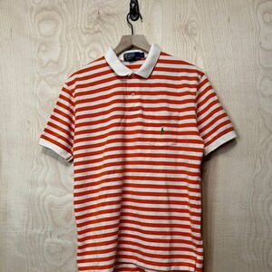 Vintage Y2K Polo Ralph Lauren White Orange Stripe Cotton Short Sleeve Polo Shirt size Large
