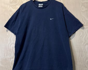 Vintage Y2K Nike Stitched Swoosh Logo Navy Blue Cotton T Shirt size XL