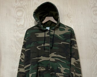 Vintage Ace Sportswear Woodland Camouflage Zip Up Hoodie Sweatshirt size Large