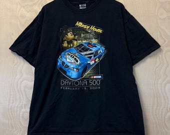 Vintage Mickey Mouse Daytona 500 2004 Graphic Black Cotton T Shirt size XL