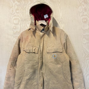 Vintage Carhartt Insulated Distressed Duck Brown-jas met capuchon met capuchon, maat 42