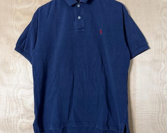 Polo Ralph Lauren vintage en coton bleu marine à manches courtes, taille Medium