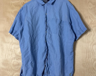 Vintage Polo Ralph Lauren Caldwell Blue Loop Collar Short Sleeve Button Up Shirt size XL