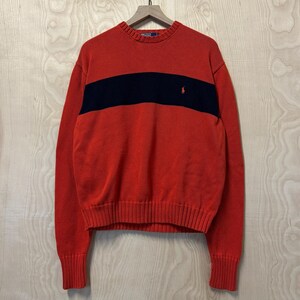 Vintage Polo Ralph Lauren Orange Navy Blue Stripe Cotton Crewneck