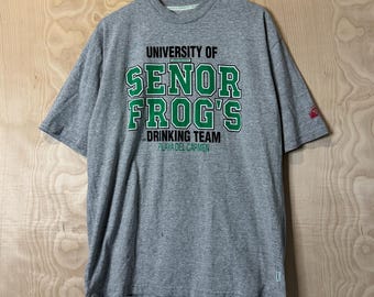 Vintage University Of Senor Frogs Drinking Team Graphic Gray T Shirt size XL