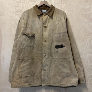 Vintage jaren 90 Carhartt Distressed Duck Brown deken gevoerd button-up karwei jack maat 50 T