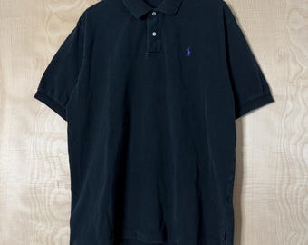 Polo vintage de manga corta negro de Polo Ralph Lauren, talla XXL.