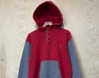 Vintage Carhartt Rot Graue Two Tone Henley Pullover Hoodie Sweatshirt Größe Large