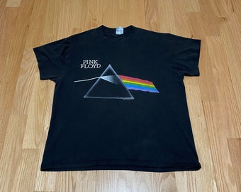 Vintage 80s Pink Floyd Tour Dark Side Of The Moon Black Cotton Polyester Blend Short Sleeve T Shirt size Large