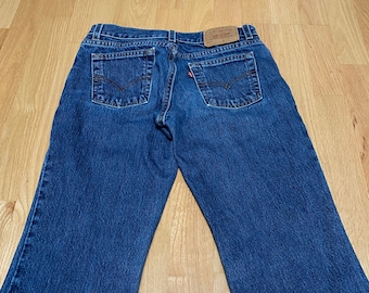 Vintage jaren '90 Levis 518 Super Low Rise Boot Cut Dark Wash Denim Blue Jean maat Dames 7 Jr Medium Made in USA