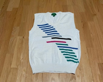 Vintage Grand Slam Munsingwear Multi Color Stripes White Sweater Vest size Medium