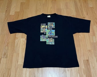 Vintage 90s World Wildlife Fund Every Piece Is Necessary Art Double Sided Black Cotton T Shirt size XL Made in USA