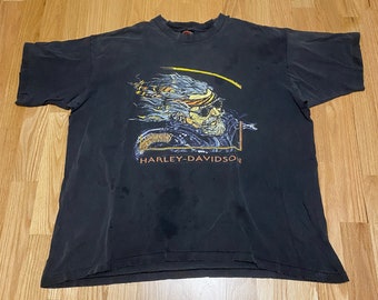 Vintage 90s Harley Davidson Righteous Rider Paul P Smith Belgrade Montana Single Stitch Distressed Black Short Sleeve T Shirt size XL